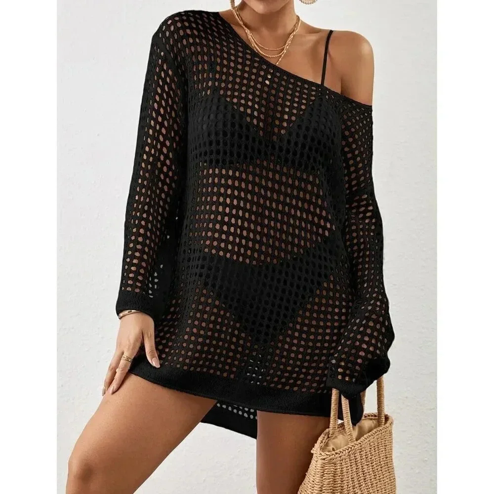 Bsubseach Women Crochet Crop Top Hollow Out  Beach Cover Ups Summer Outfits - Picture 4 of 6